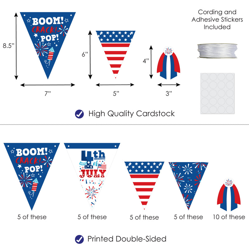 Firecracker 4th of July - DIY Red, White and Royal Blue Party Pennant Garland Decoration - Triangle Banner - 30 Pieces