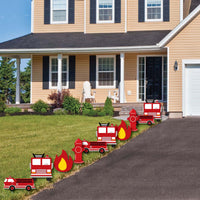 Fired Up Fire Truck - Lawn Decorations - Outdoor Firefighter Firetruck Baby Shower or Birthday Party Yard Decorations - 10 Piece