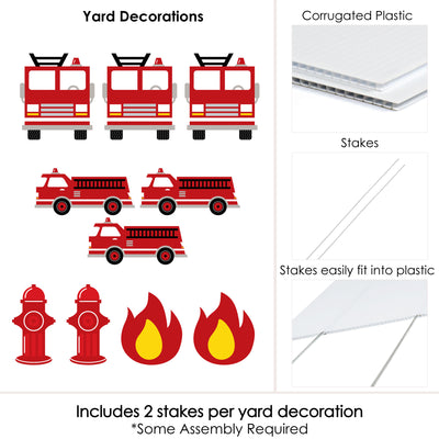 Fired Up Fire Truck - Lawn Decorations - Outdoor Firefighter Firetruck Baby Shower or Birthday Party Yard Decorations - 10 Piece
