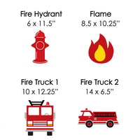 Fired Up Fire Truck - Lawn Decorations - Outdoor Firefighter Firetruck Baby Shower or Birthday Party Yard Decorations - 10 Piece