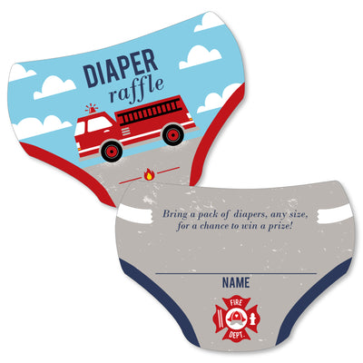 Fired Up Fire Truck - Diaper Shaped Raffle Ticket Inserts - Firefighter Firetruck Baby Shower Activities - Diaper Raffle Game - Set of 24