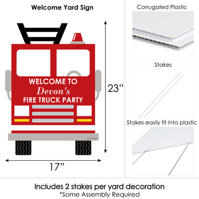 Fired Up Fire Truck - Party Decorations - Firefighter Firetruck Baby Shower or Birthday Party Personalized Welcome Yard Sign