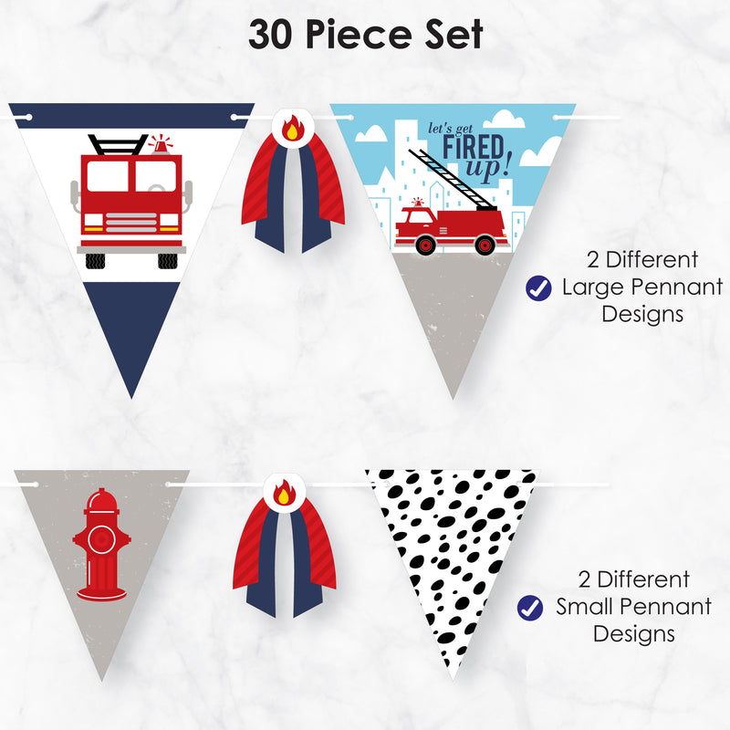Fired Up Fire Truck - DIY Firefighter Firetruck Baby Shower or Birthday Party Pennant Garland Decoration - Triangle Banner - 30 Pieces