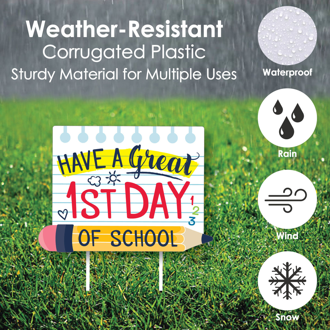 First Day of School - Yard Sign and Outdoor Lawn Decorations - Back To School Classroom Yard Signs - Set of 8
