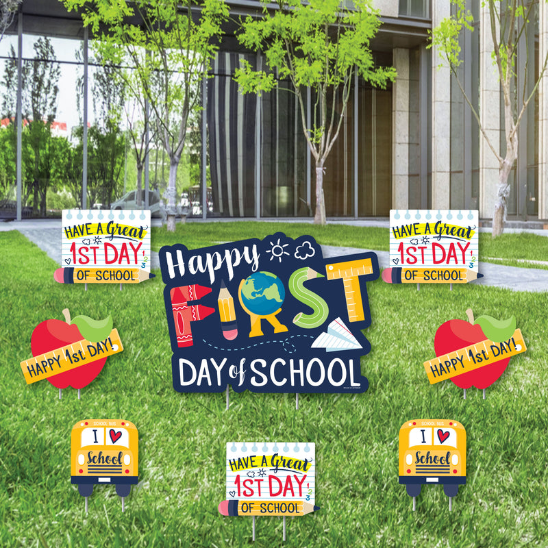 First Day of School - Yard Sign and Outdoor Lawn Decorations - Back To School Classroom Yard Signs - Set of 8