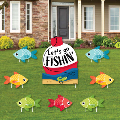 Let's Go Fishing - Yard Sign & Outdoor Lawn Decorations - Fish Themed Party or Birthday Party Yard Signs - Set of 8