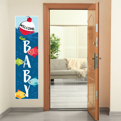 Let’s Go Fishing - Fish Themed Baby Shower Front Door Decoration - Vertical Banner