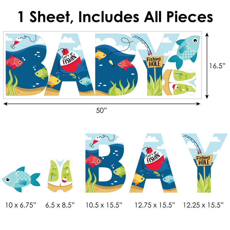 Let’s Go Fishing - Peel and Stick Fish Themed Baby Shower Standard Banner Wall Decals - Baby