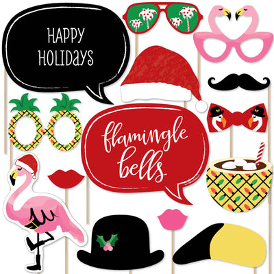 Flamingle Bells - Tropical Flamingo Christmas Photo Booth Props Kit - 20 Count