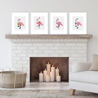 Flamingle Bells - Unframed Tropical Christmas Linen Paper Wall Art - Set of 4 - Artisms - 8 x 10 inches