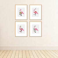 Flamingle Bells - Unframed Tropical Christmas Linen Paper Wall Art - Set of 4 - Artisms - 8 x 10 inches