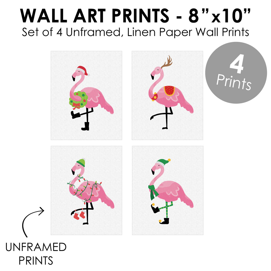 Flamingle Bells - Unframed Tropical Christmas Linen Paper Wall Art - Set of 4 - Artisms - 8 x 10 inches