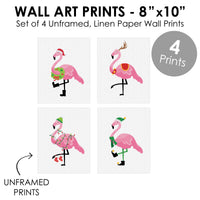 Flamingle Bells - Unframed Tropical Christmas Linen Paper Wall Art - Set of 4 - Artisms - 8 x 10 inches