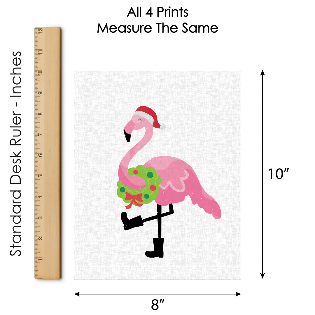 Flamingle Bells - Unframed Tropical Christmas Linen Paper Wall Art - Set of 4 - Artisms - 8 x 10 inches