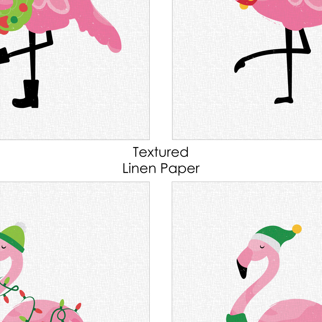 Flamingle Bells - Unframed Tropical Christmas Linen Paper Wall Art - Set of 4 - Artisms - 8 x 10 inches