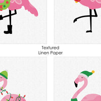 Flamingle Bells - Unframed Tropical Christmas Linen Paper Wall Art - Set of 4 - Artisms - 8 x 10 inches