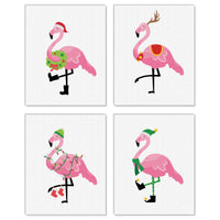 Flamingle Bells - Unframed Tropical Christmas Linen Paper Wall Art - Set of 4 - Artisms - 8 x 10 inches