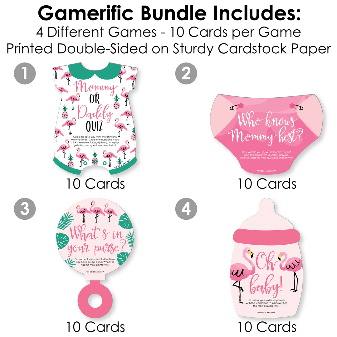 Pink Flamingo - 4 Tropical Summer Baby Shower Games - 10 Cards Each - Gamerific Bundle