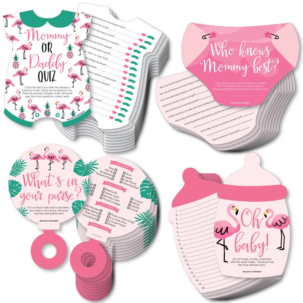 Pink Flamingo - 4 Tropical Summer Baby Shower Games - 10 Cards Each - Gamerific Bundle
