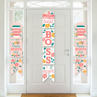 Female Best Boss Ever - Hanging Vertical Paper Door Banners - Women Boss's Day Wall Decoration Kit - Indoor Door Decor