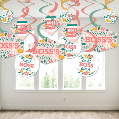 Female Best Boss Ever - Women Boss's Day Hanging Decor - Party Decoration Swirls - Set of 40