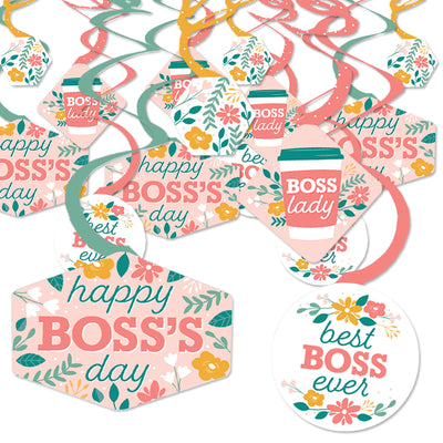 Female Best Boss Ever - Women Boss's Day Hanging Decor - Party Decoration Swirls - Set of 40