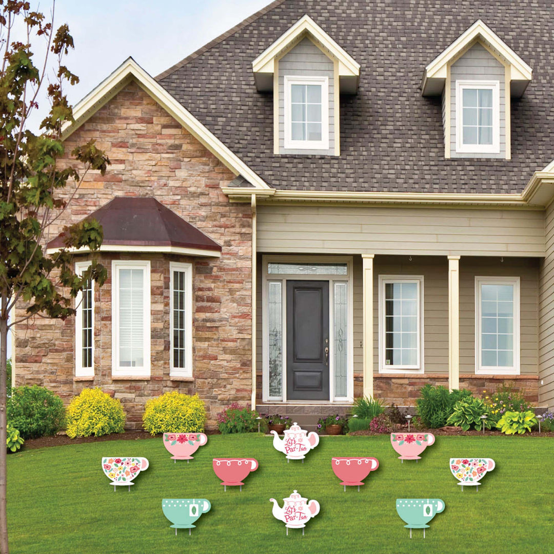 Floral Let's Par-Tea - Lawn Decorations - Outdoor Garden Tea Party Yard Decorations - 10 Piece