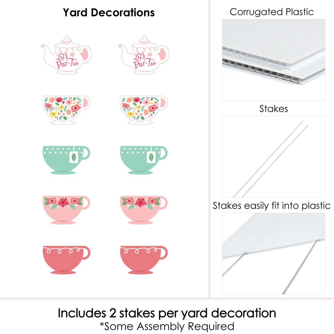 Floral Let's Par-Tea - Lawn Decorations - Outdoor Garden Tea Party Yard Decorations - 10 Piece
