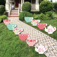 Floral Let's Par-Tea - Lawn Decorations - Outdoor Garden Tea Party Yard Decorations - 10 Piece