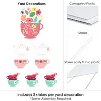 Floral Let's Par-Tea - Yard Sign and Outdoor Lawn Decorations - Garden Tea Party Yard Signs - Set of 8