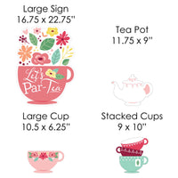 Floral Let's Par-Tea - Yard Sign and Outdoor Lawn Decorations - Garden Tea Party Yard Signs - Set of 8
