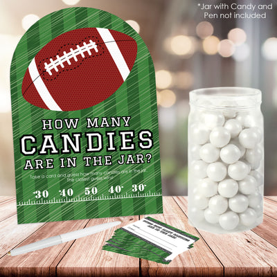 End Zone - Football - How Many Candies Baby Shower or Birthday Party Game - 1 Stand and 40 Cards - Candy Guessing Game