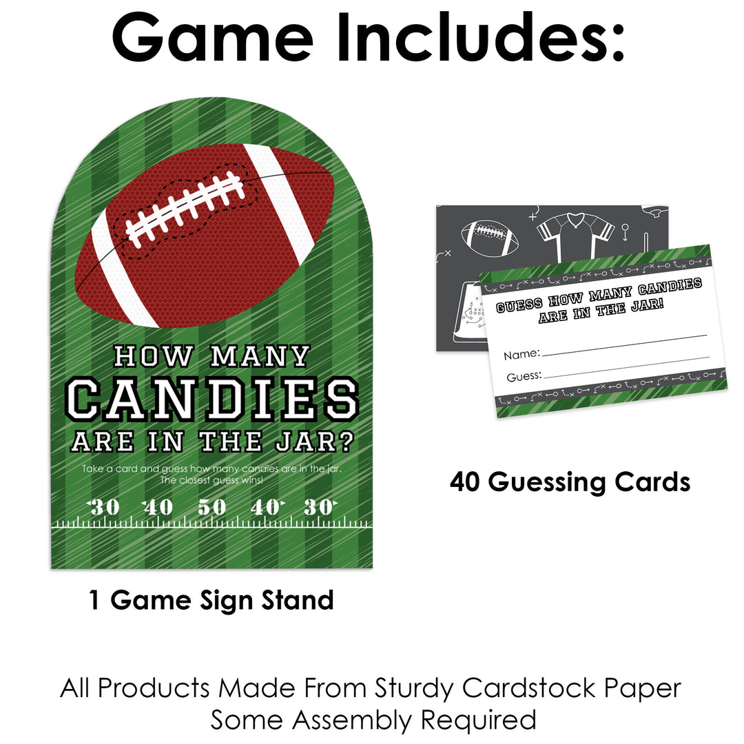 End Zone - Football - How Many Candies Baby Shower or Birthday Party Game - 1 Stand and 40 Cards - Candy Guessing Game
