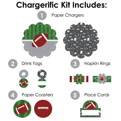 End Zone - Football - Baby Shower or Birthday Party Paper Charger and Table Decorations - Chargerific Kit - Place Setting for 8