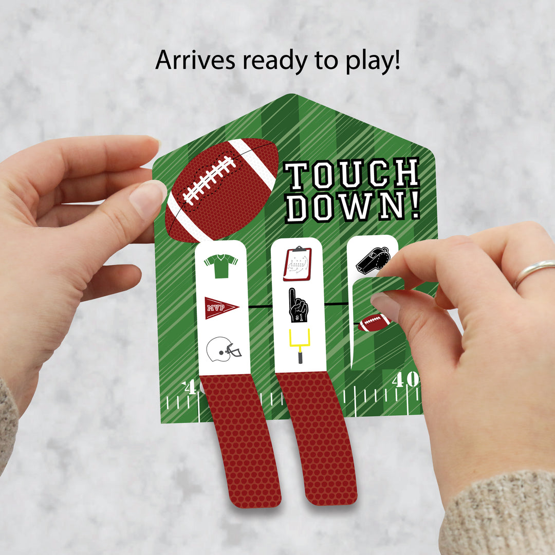 End Zone - Football - Baby Shower or Birthday Party Game Pickle Cards - Pull Tabs 3-in-a-Row - Set of 12