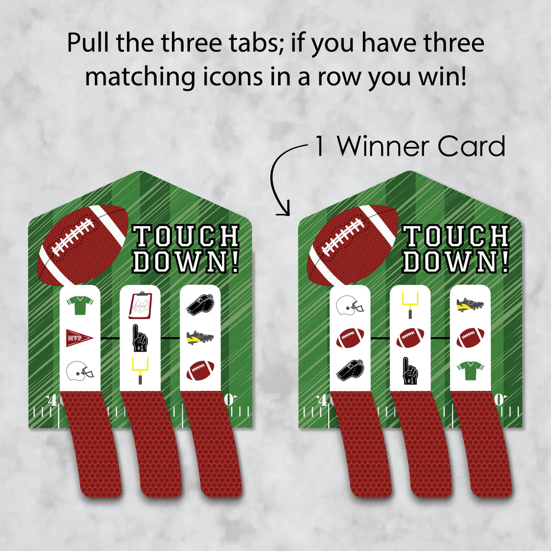 End Zone - Football - Baby Shower or Birthday Party Game Pickle Cards - Pull Tabs 3-in-a-Row - Set of 12