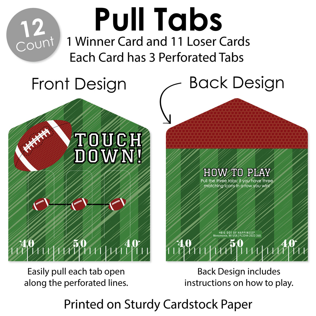 End Zone - Football - Baby Shower or Birthday Party Game Pickle Cards - Pull Tabs 3-in-a-Row - Set of 12