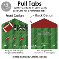 End Zone - Football - Baby Shower or Birthday Party Game Pickle Cards - Pull Tabs 3-in-a-Row - Set of 12
