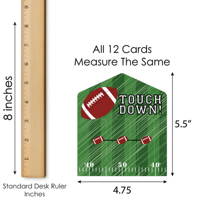 End Zone - Football - Baby Shower or Birthday Party Game Pickle Cards - Pull Tabs 3-in-a-Row - Set of 12