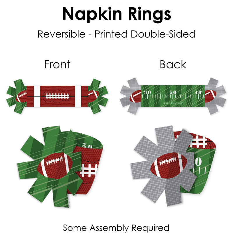 End Zone - Football - Baby Shower or Birthday Party Paper Napkin Holder - Napkin Rings - Set of 24