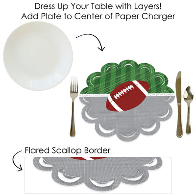 End Zone - Football - Baby Shower or Birthday Party Round Table Decorations - Paper Chargers - Place Setting For 12