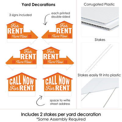 Now For Rent - Real Estate Yard Sign with Stakes - Double Sided Outdoor Lawn Sign - Set of 3
