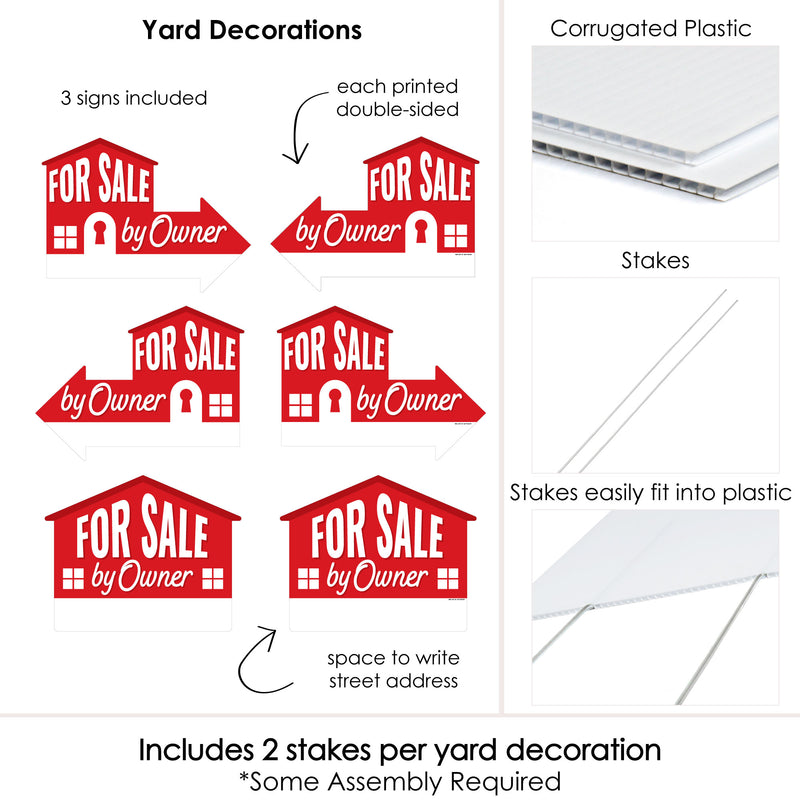 For Sale By Owner - Home Real Estate Yard Sign with Stakes - Double Sided Outdoor Lawn Sign - Set of 3