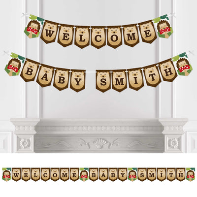 Personalized Forest Hedgehogs - Custom Woodland Baby Shower Bunting Banner and Decorations - Welcome Baby Custom Name Banner