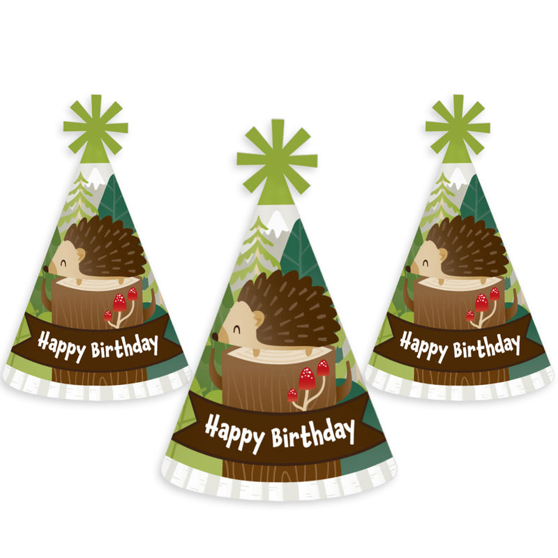 Forest Hedgehogs - Cone Happy Birthday Party Hats for Kids and Adults - Set of 8 (Standard Size)