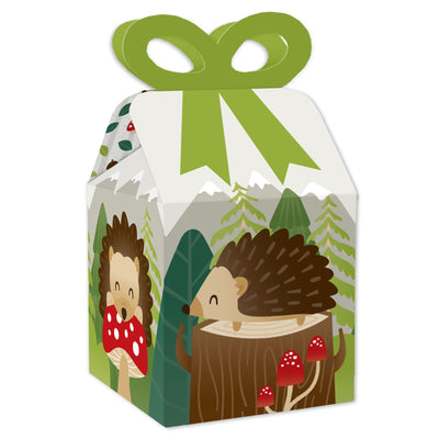 Forest Hedgehogs - Square Favor Gift Boxes - Woodland Birthday Party or Baby Shower Bow Boxes - Set of 12