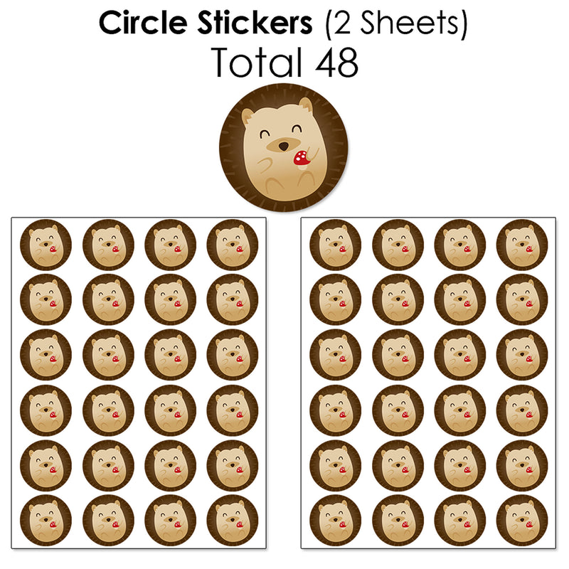Forest Hedgehogs - Mini Candy Bar Wrappers, Round Candy Stickers and Circle Stickers - Woodland Birthday Party or Baby Shower Candy Favor Sticker Kit - 304 Pieces