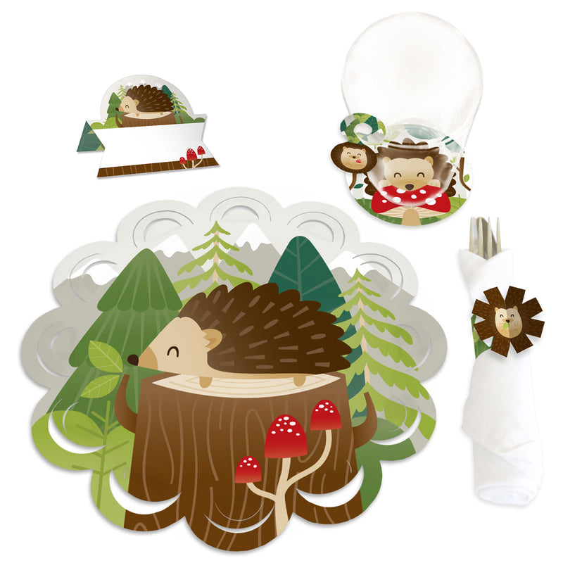 Forest Hedgehogs - Woodland Birthday Party or Baby Shower Paper Charger and Table Decorations - Chargerific Kit - Place Setting for 8