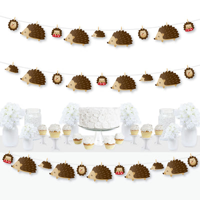 Forest Hedgehogs - Woodland Birthday Party or Baby Shower DIY Decorations - Clothespin Garland Banner - 44 Pieces