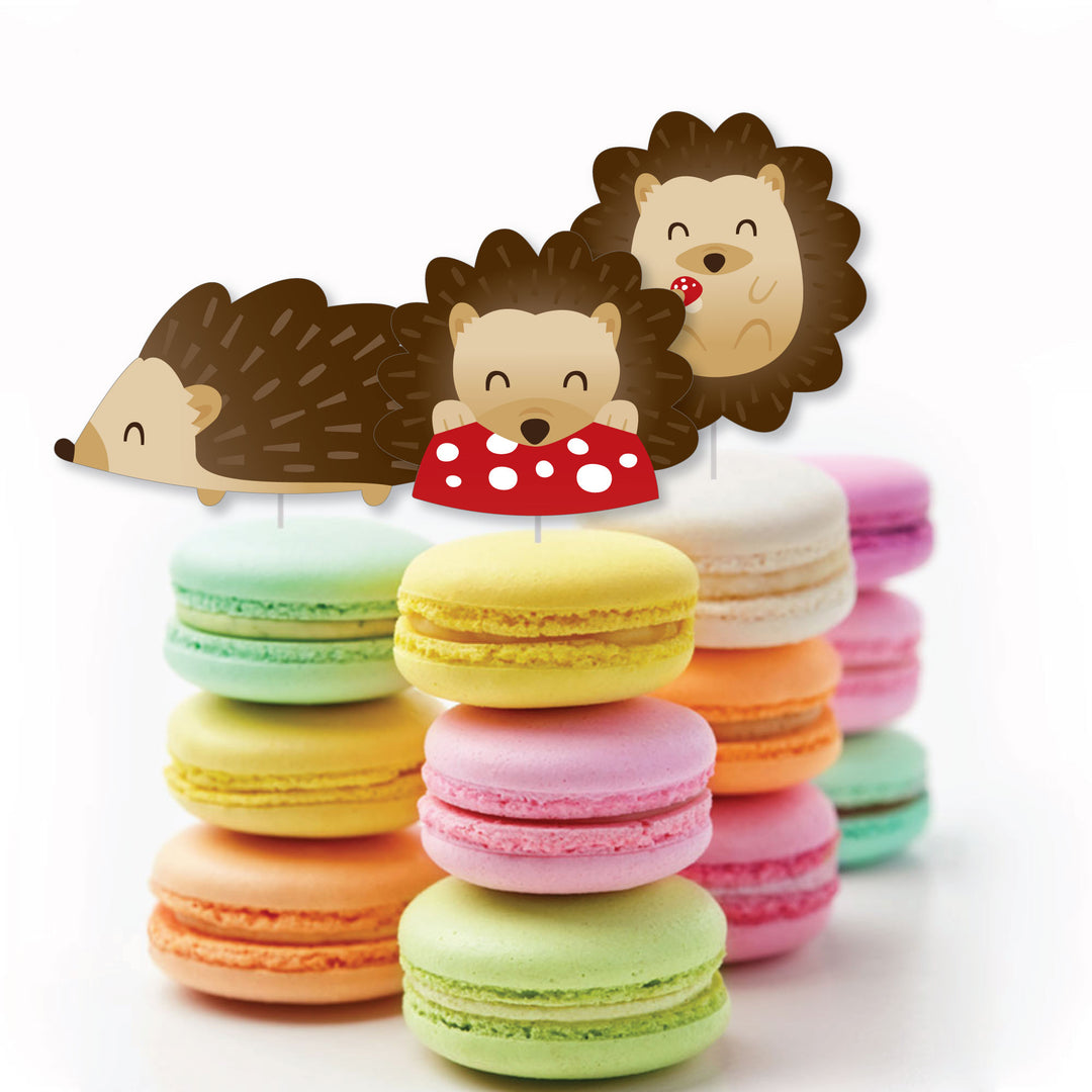 Forest Hedgehogs - Dessert Cupcake Toppers - Woodland Birthday Party or Baby Shower Clear Treat Picks - Set of 24